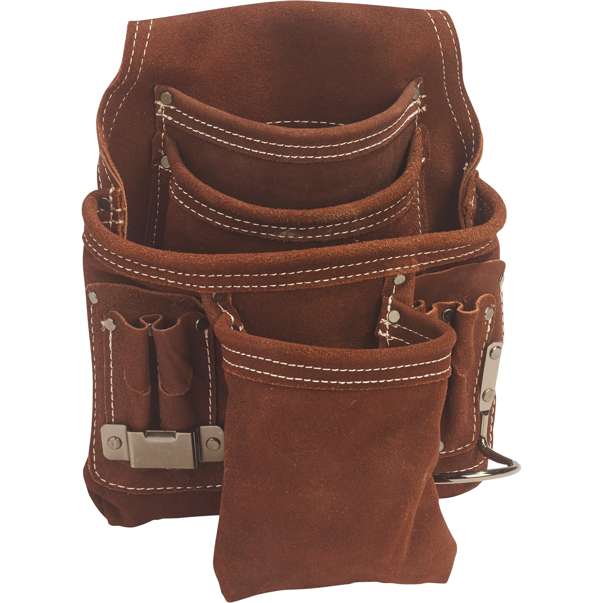 Bucket Boss 10-Pocket Suede Leather Pouch, 9 7/8in.W x 11 1/2in.H, Model# 54063